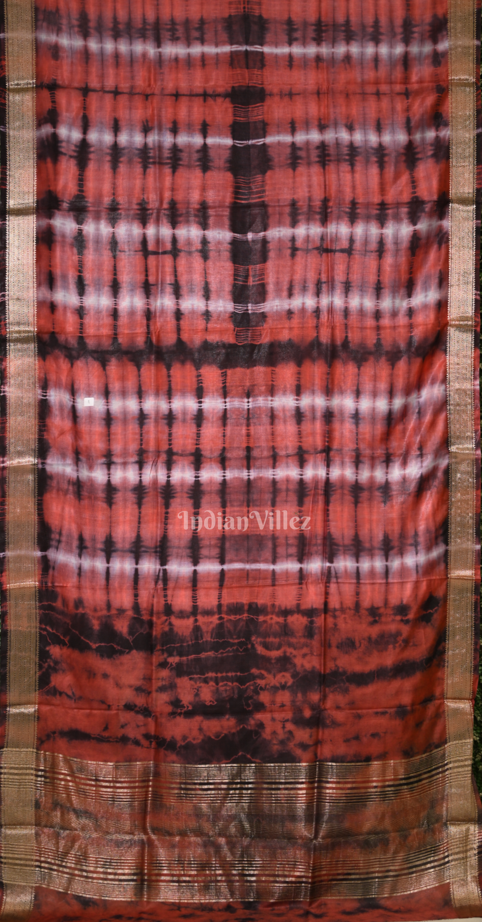 Maroon with Multicolour Block Printed Shibori Cotton Saree 