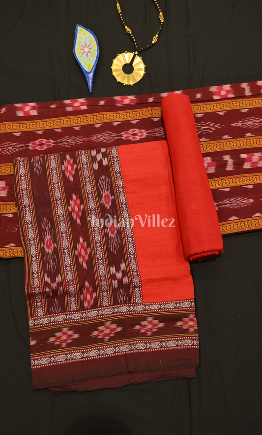 Maroon Pasapali Flower Odisha Ikat Sambalpuri Cotton Dress set with Dupatta