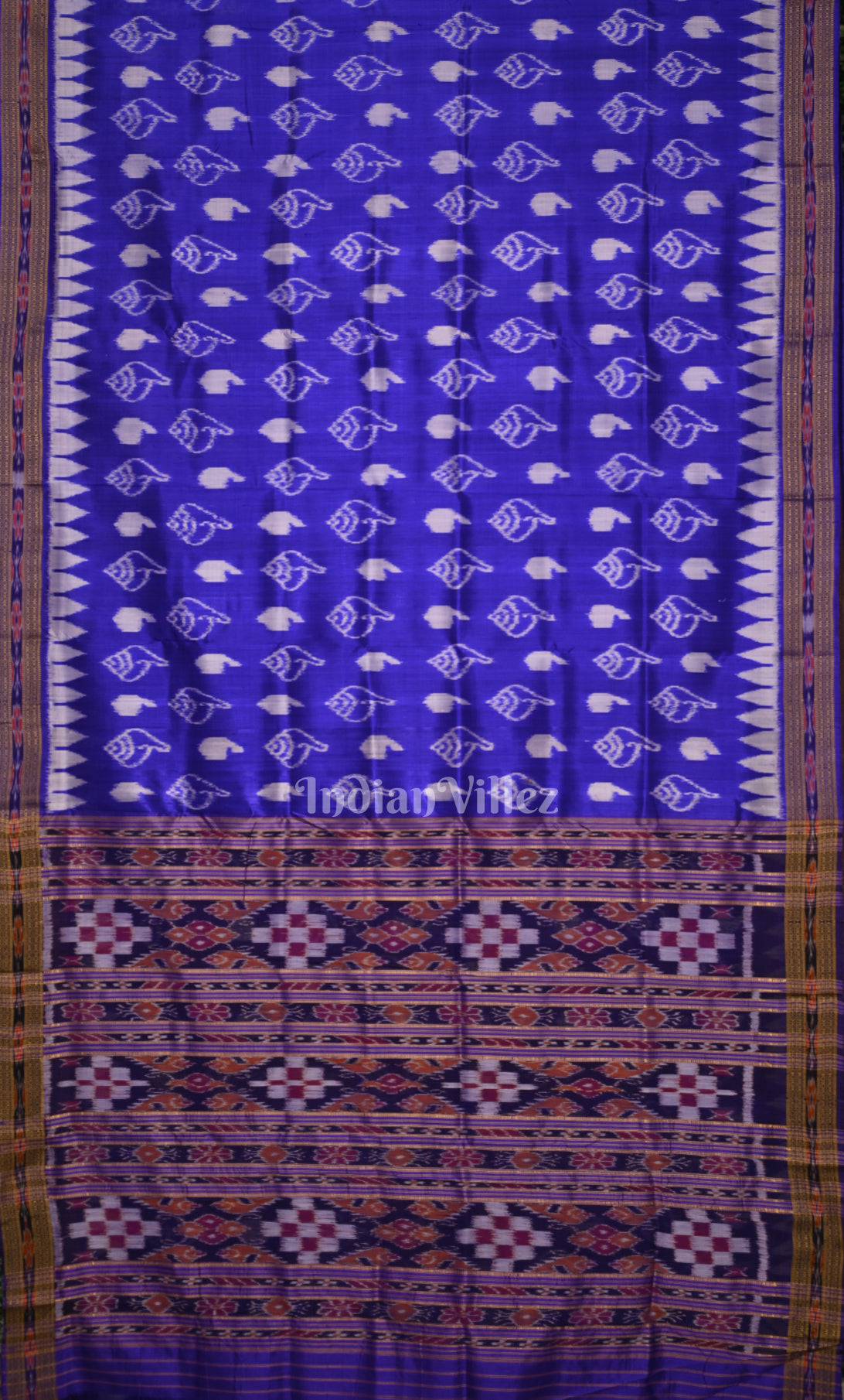 Royal Blue Sankha Motif Odisha Ikat Khandua Silk Saree 