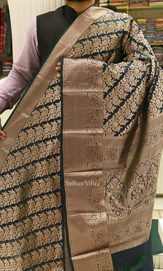 Bottle Green Pure Brocade Kanjivaram Silk Saree