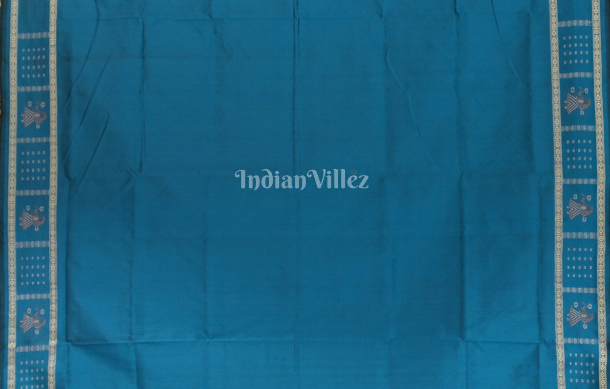 Black Blue Odisha Ikat Bomkai Sambalpuri Silk Saree with Doll Aanchal 