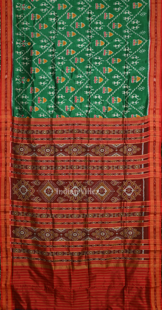  Green Red House Tribals Odisha Ikat Khandua Silk Saree