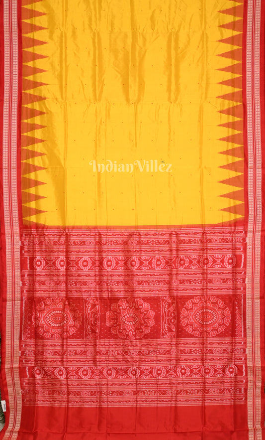 Yellow Red Buti Design Odisha Ikat Bomkai Sambalpuri Silk Saree