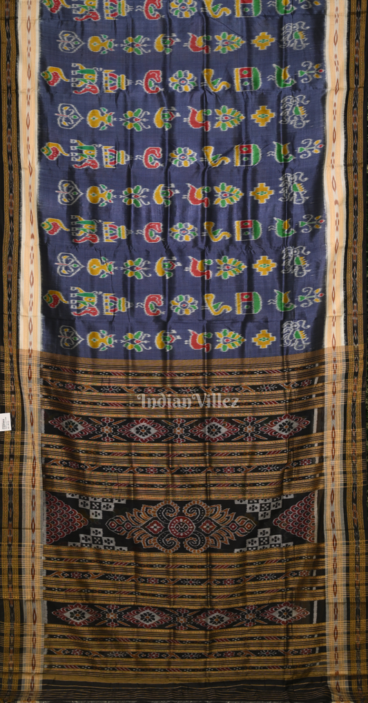 Blue Black Nabarangi Nabakothi Odisha Ikat Khandua Silk Saree 