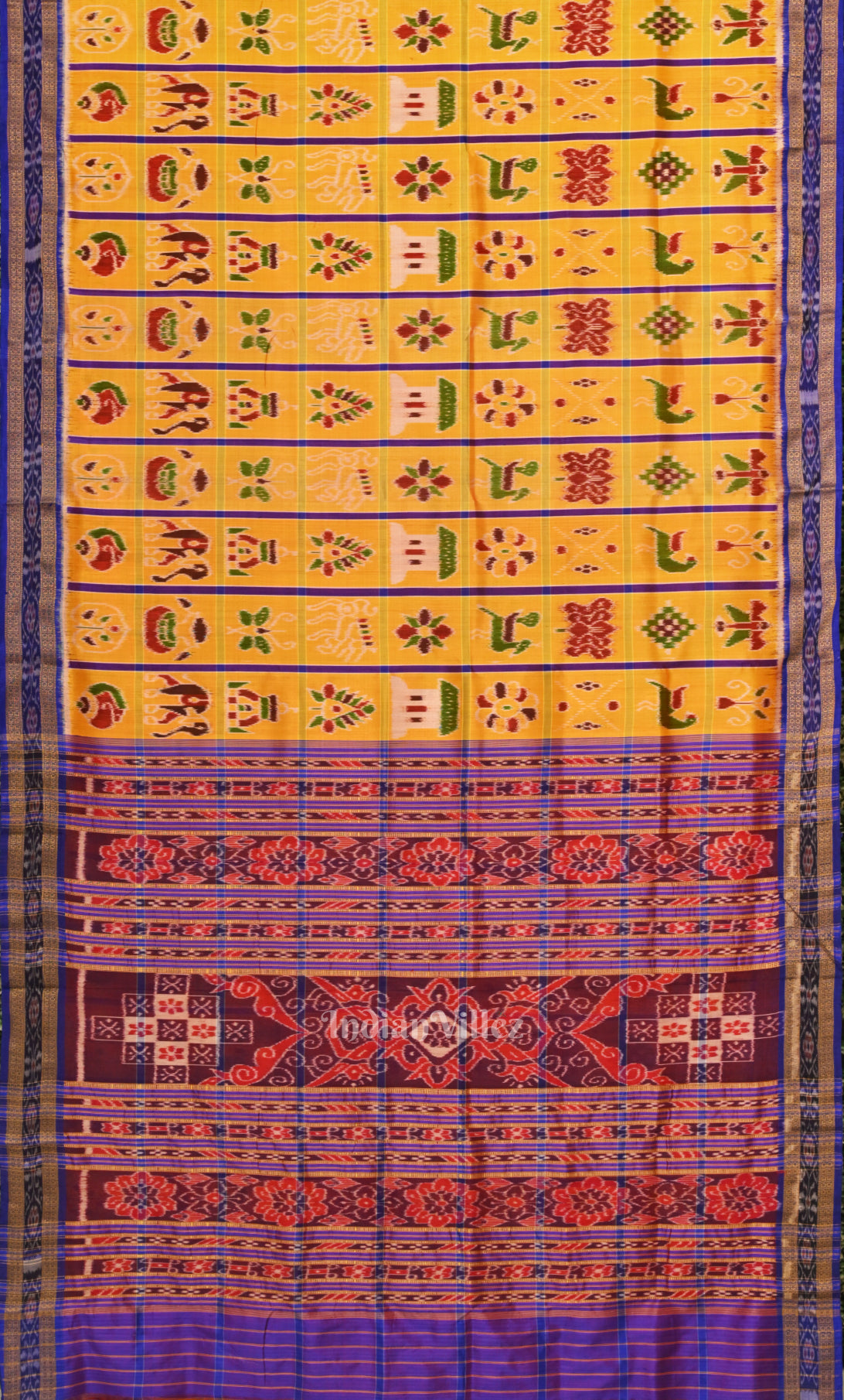 Yellow Blue Nabakothi Odisha Ikat Khandua Silk Saree 