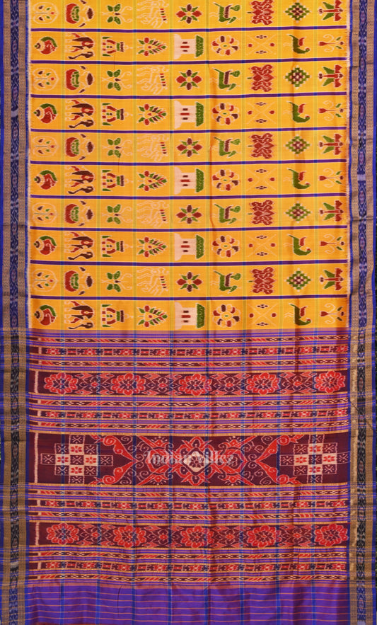 Yellow Blue Nabakothi Odisha Ikat Khandua Silk Saree 