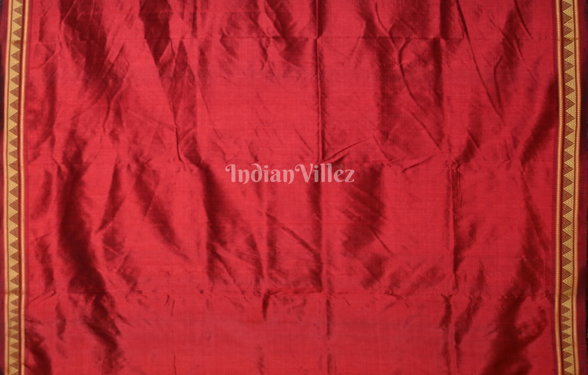 Parrot Green Red Buti Design Odisha Ikat Khandua Silk Saree 