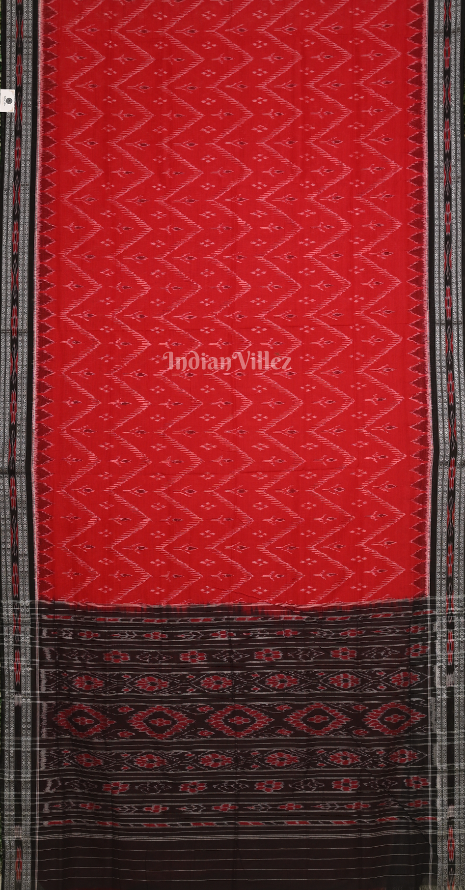 Red Black Mayur Chandrika Odisha Ikat Maniabandha Cotton Saree