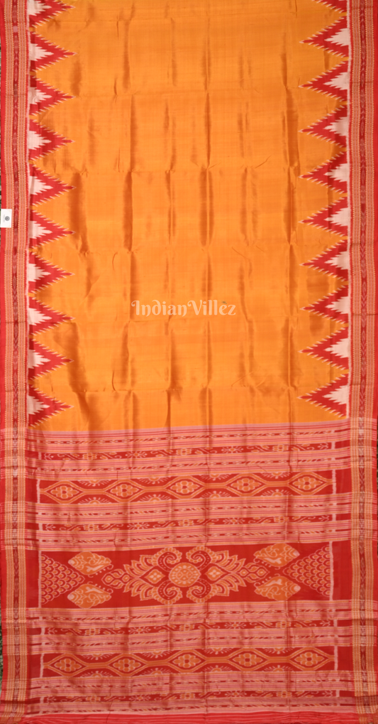 Orange Yellow Red Bada Kumbha Odisha Ikat Khandua Silk Saree