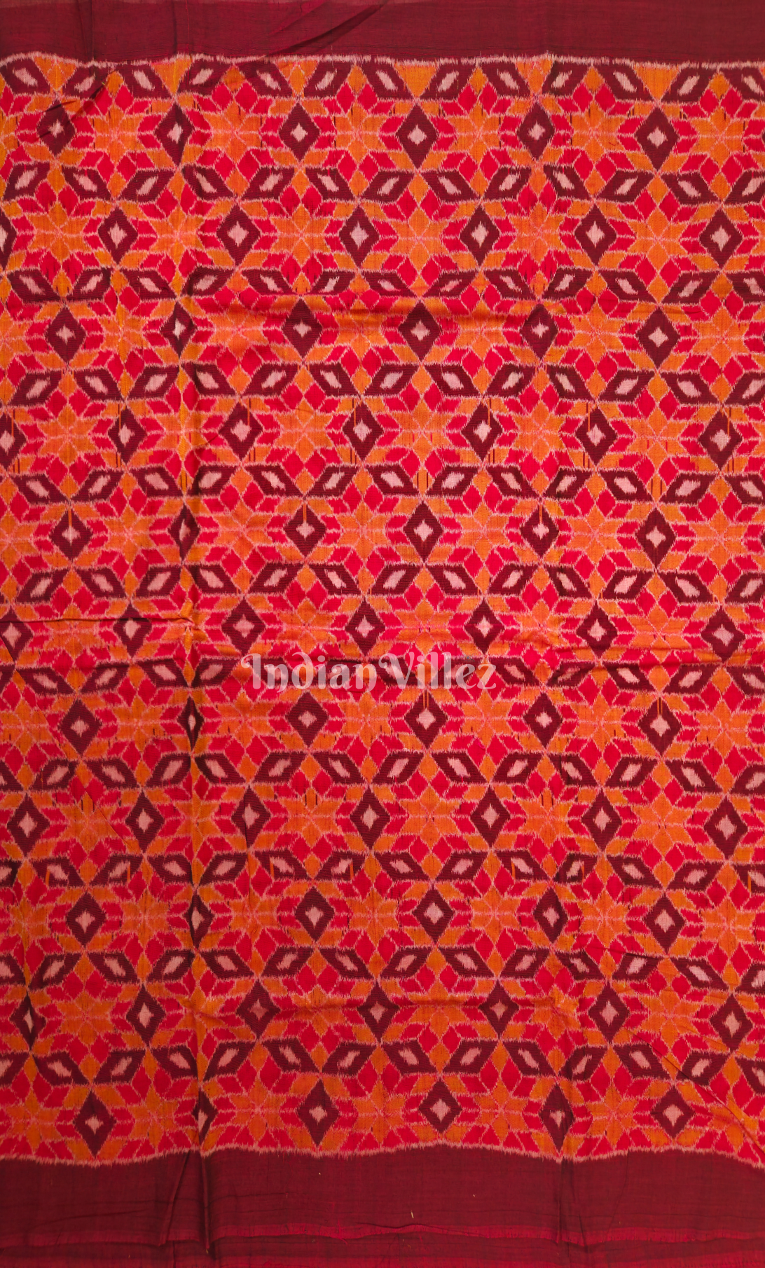Rust Orange Maroon Pasapali Odisha Ikat Sambalpuri Cotton Fabric