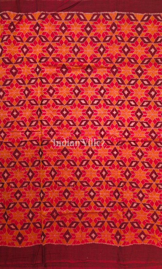 Rust Orange Maroon Pasapali Odisha Ikat Sambalpuri Cotton Fabric