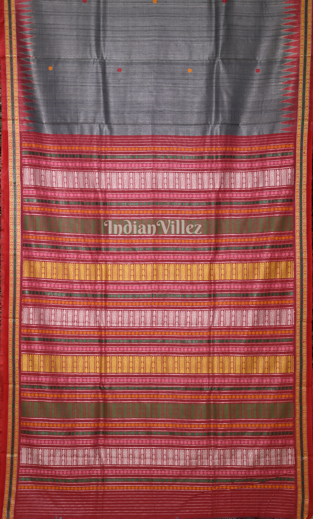 Grey Red Gopalpur Tussar Silk Saree with Jalla Pallu