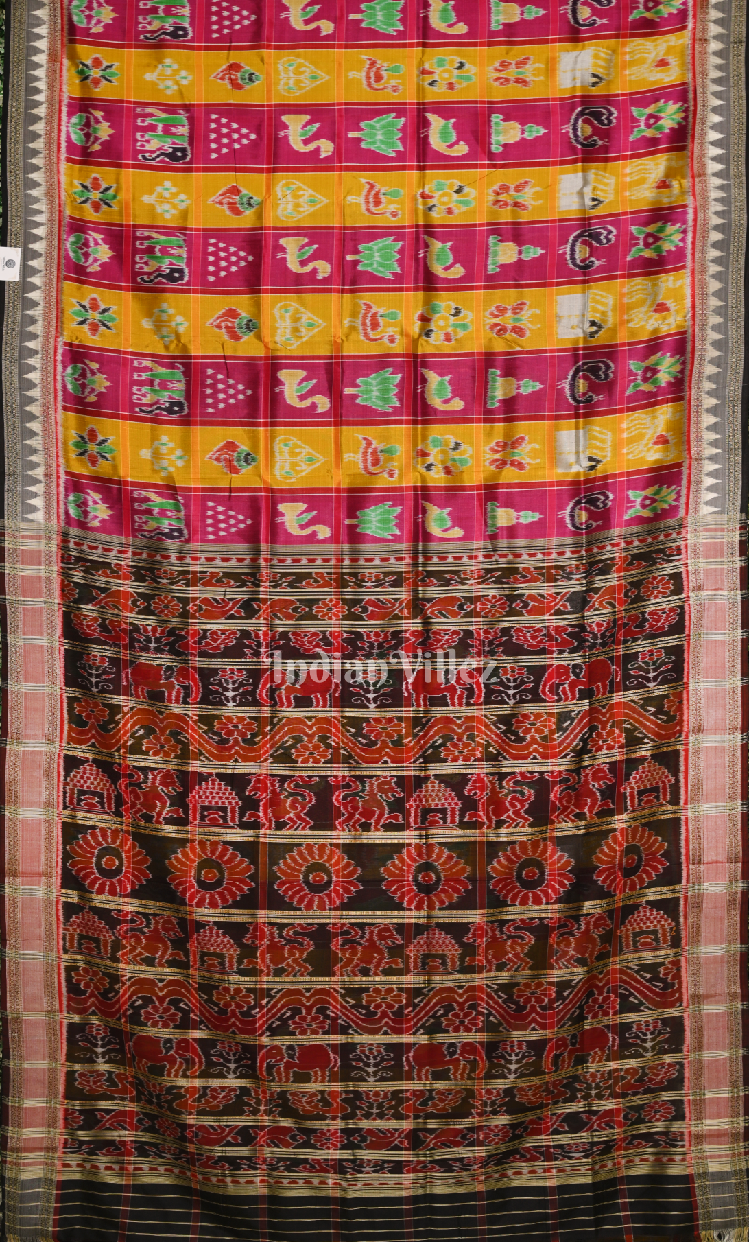 Pink yellow Nabakothi Odisha Ikat Khandua Silk Saree 