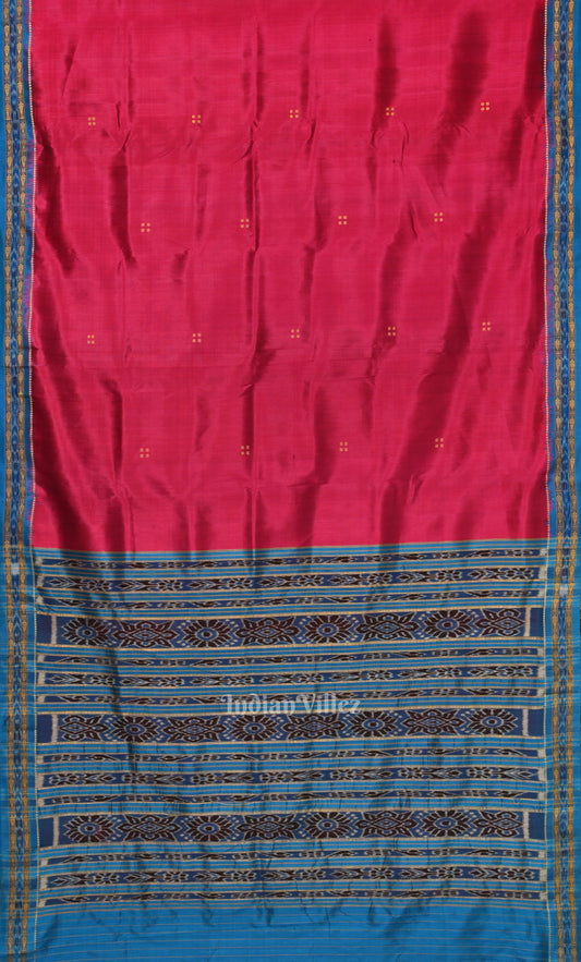 Rani Pink Blue  Buti Design Odisha Ikat Khandua Silk Saree 