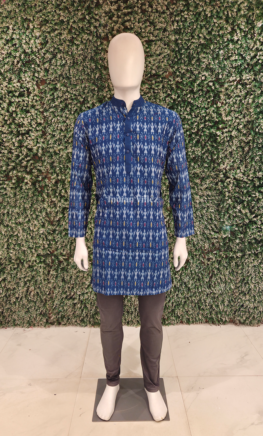 Blue Tribal Theme Odisha Ikat Cotton Kurta for Men 