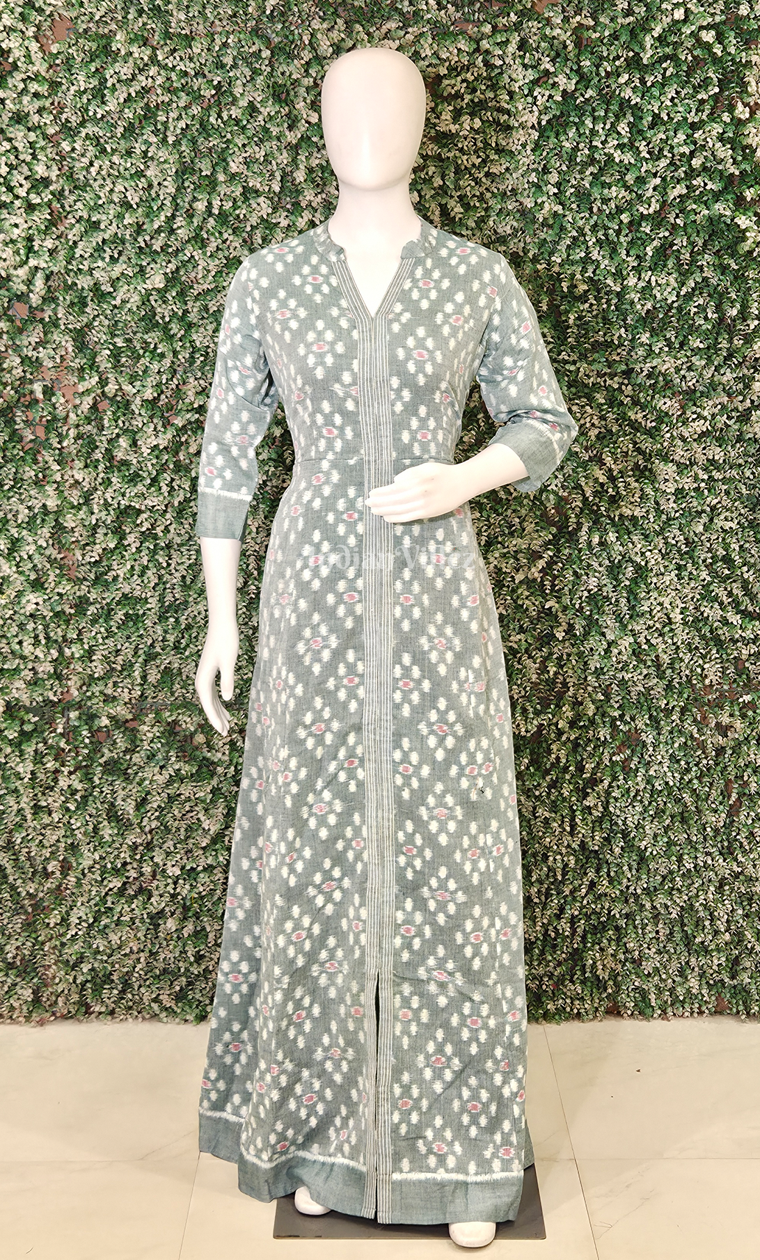 Grey Flower Design Odisha Ikat Designer Gown For Women 