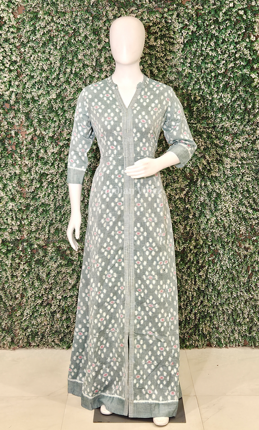 Grey Flower Design Odisha Ikat Designer Gown For Women 