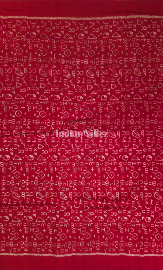 Red Chemical Formula Theme Odisha Ikat Sambalpuri Cotton Fabric