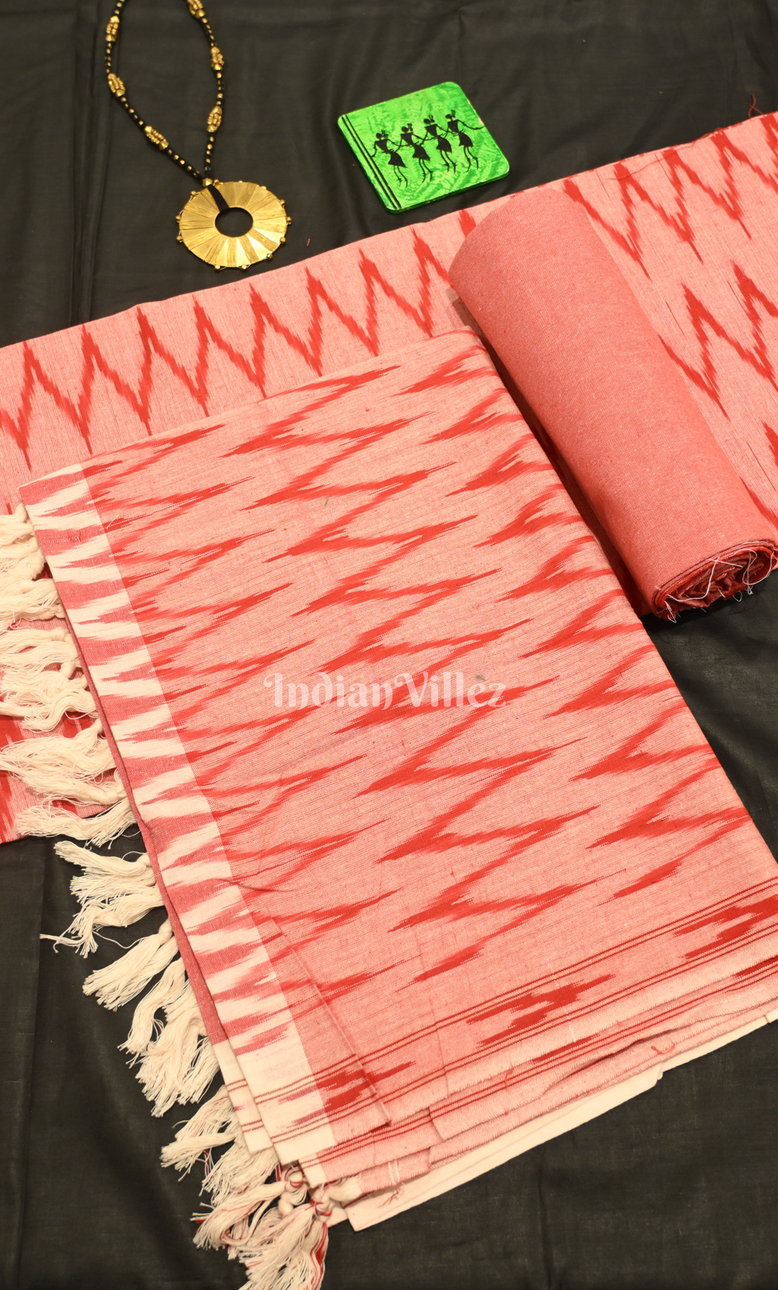 Light Pink Pochampally Ikat Cotton Unstitched Suit Sets