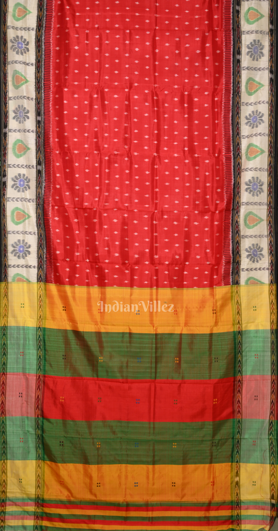 Red Green Buti Kathiphera Odisha Ikat Khandua Silk Saree
