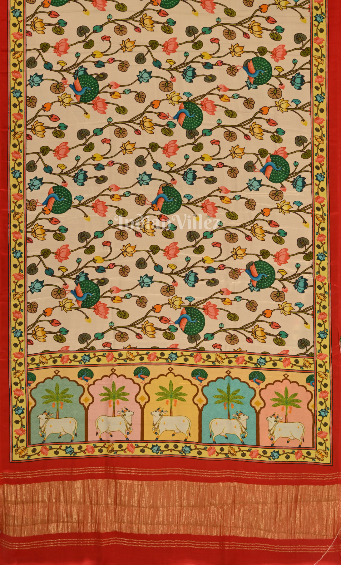 Beautiful Designer Off White with Multicolor Bandhej Gajji Silk Saree