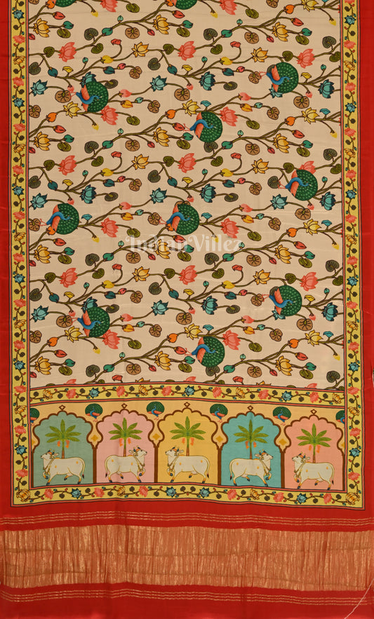 Beautiful Designer Off White with Multicolor Bandhej Gajji Silk Saree