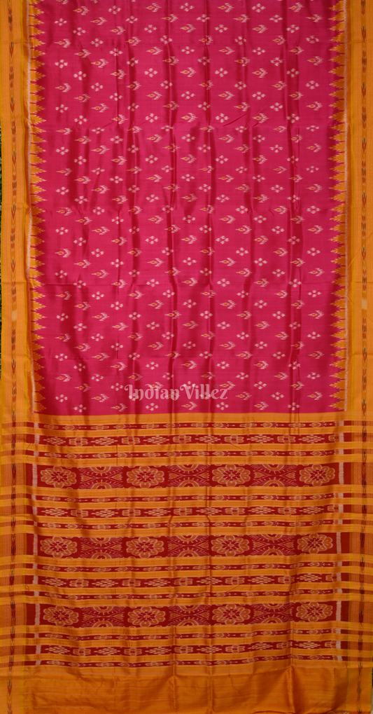 Rani Pink Yellow Mayur Chandrika Odisha Ikat Khandua Silk Saree