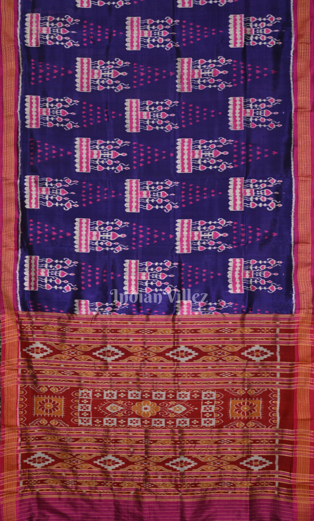 Blue Magenta Tribal Chita Design Khandua Silk Saree 
