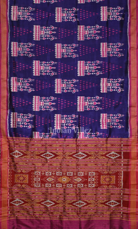 Blue Magenta Tribal Chita Design Khandua Silk Saree 