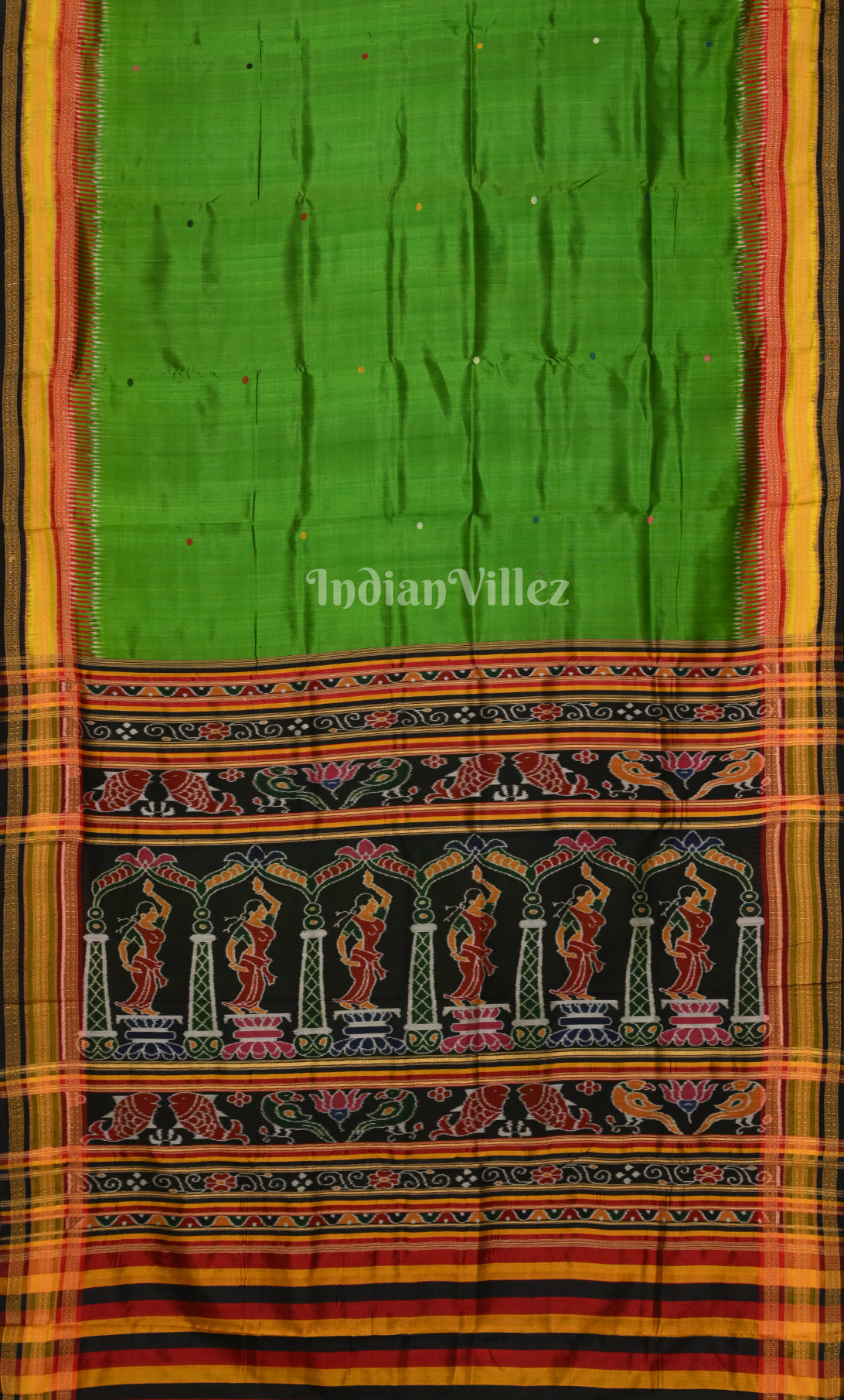 Green Kathiphera Khandua Silk Saree with Odissi Dancer Pallu 