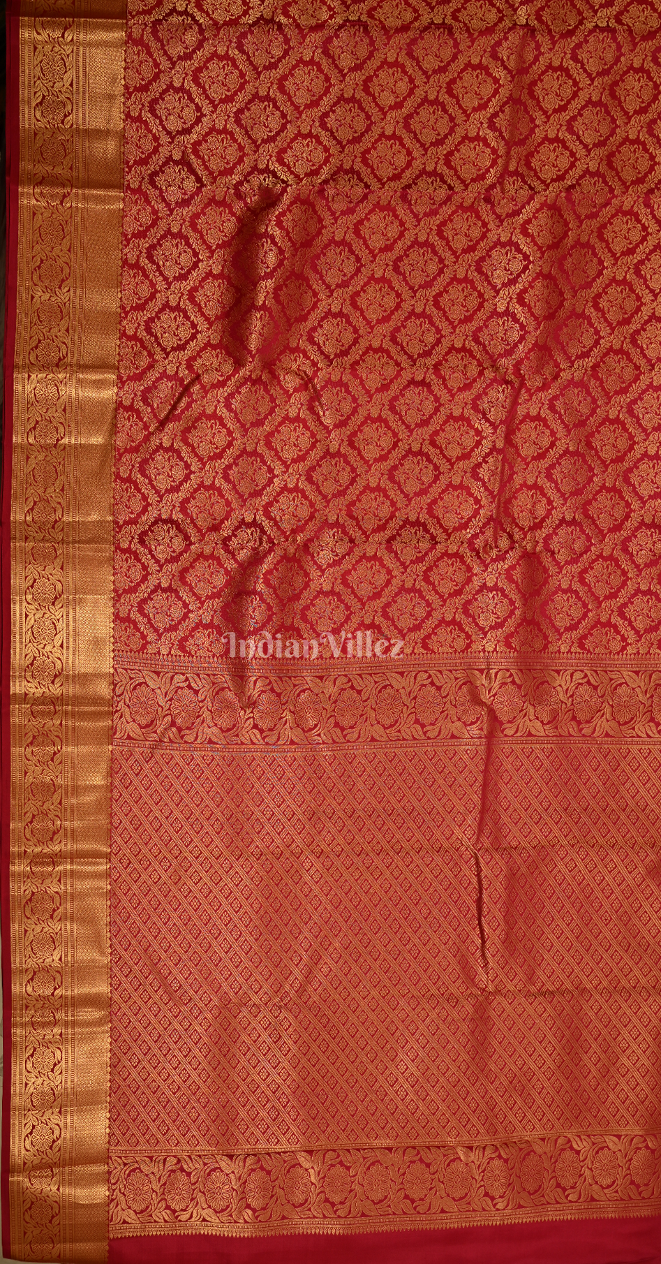 Exclusive Blood Red Diamond  Floral Brocade Pure Kanjivaram Silk Saree