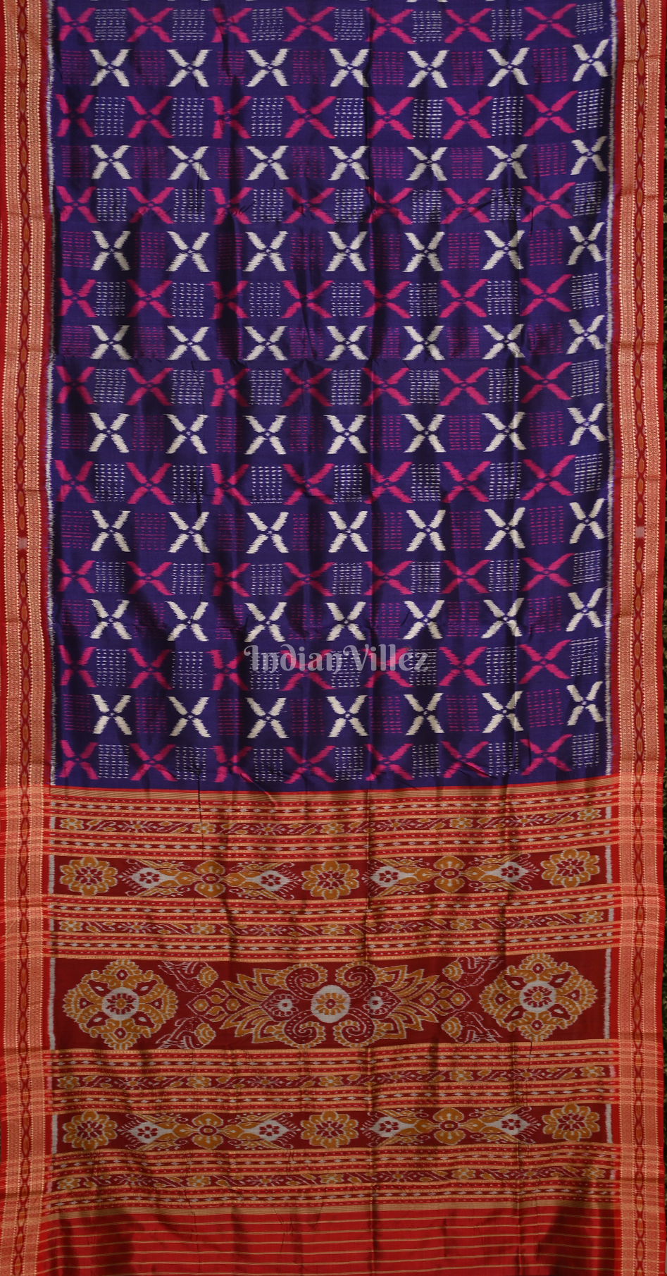 Purple Maroon Butterfly Motif Odisha Ikat Khandua Silk Saree