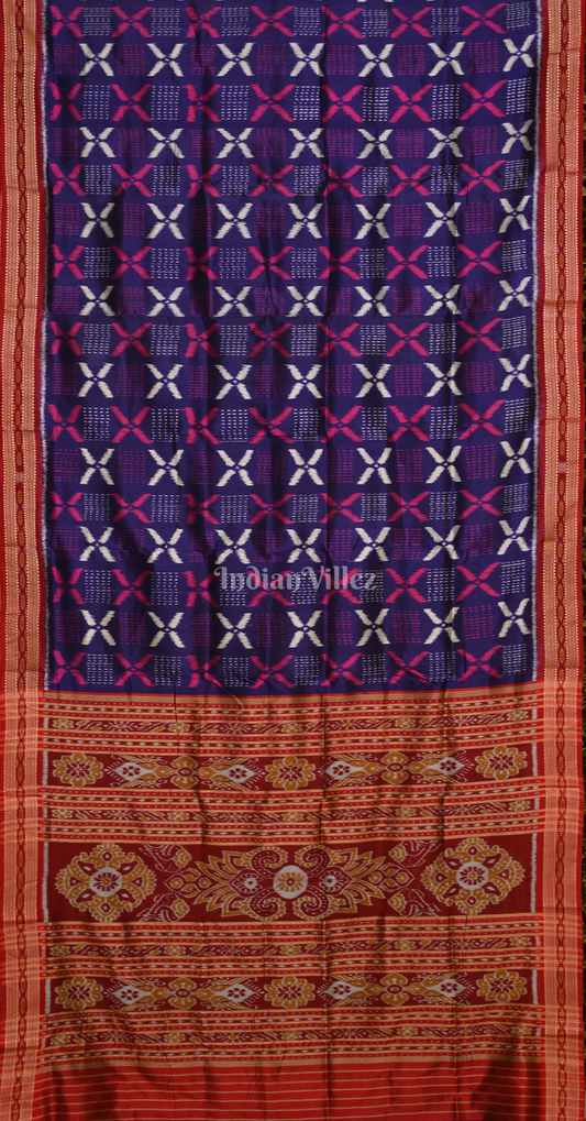 Purple Maroon Butterfly Motif Odisha Ikat Khandua Silk Saree