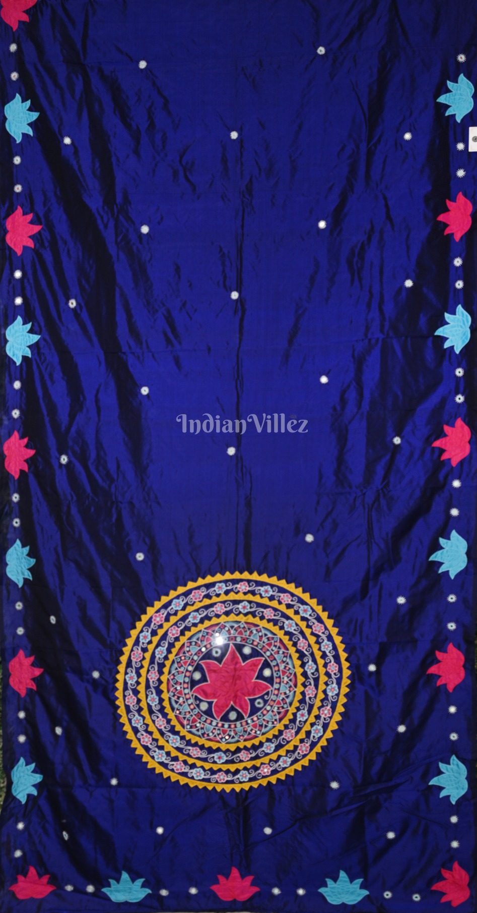 Royal Blue Hand Embroidered Applique Work Saree