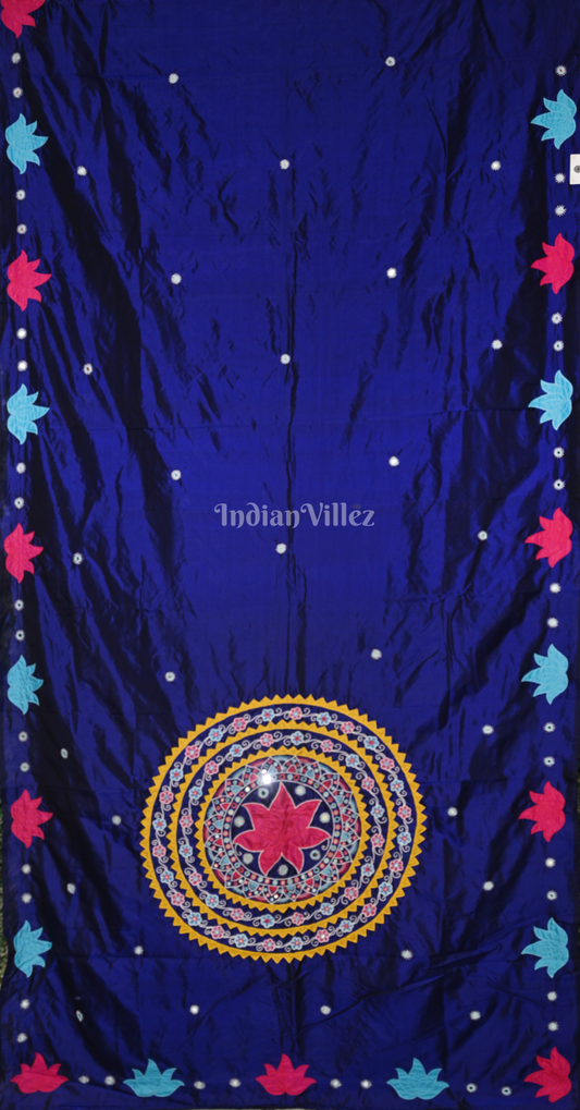 Royal Blue Applique Work Hand Embroidered Saree