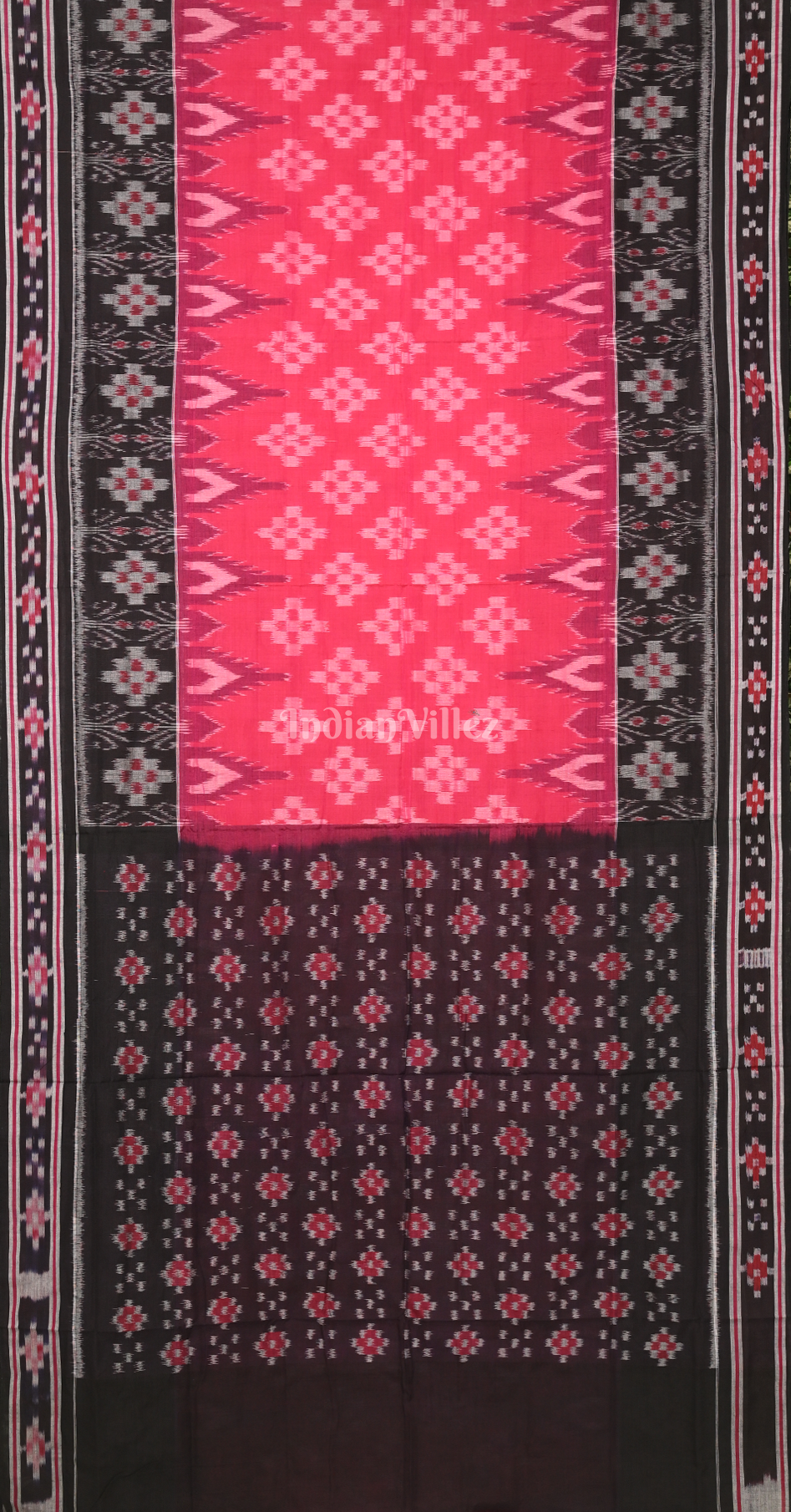 Pink Black Pasapali  Border Odisha Ikat Sambalpuri Cotton Saree 