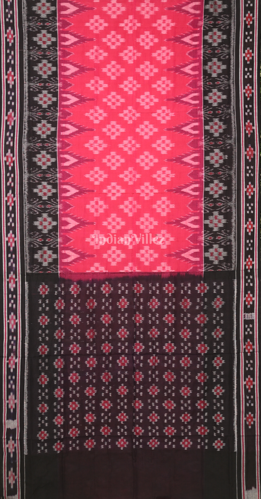 Pink Black Pasapali  Border Odisha Ikat Sambalpuri Cotton Saree 