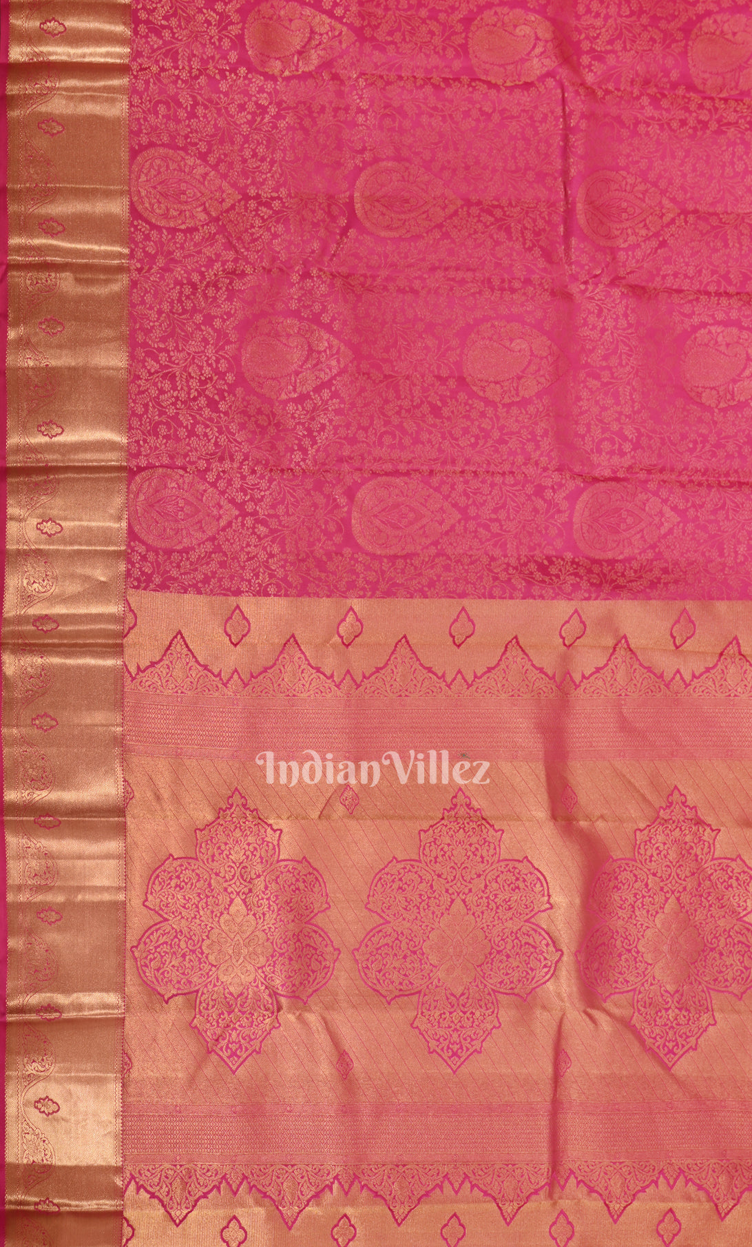 Exclusive Raspberry Pink with Golden Brocade Pure Kanjivaram Silk Saree