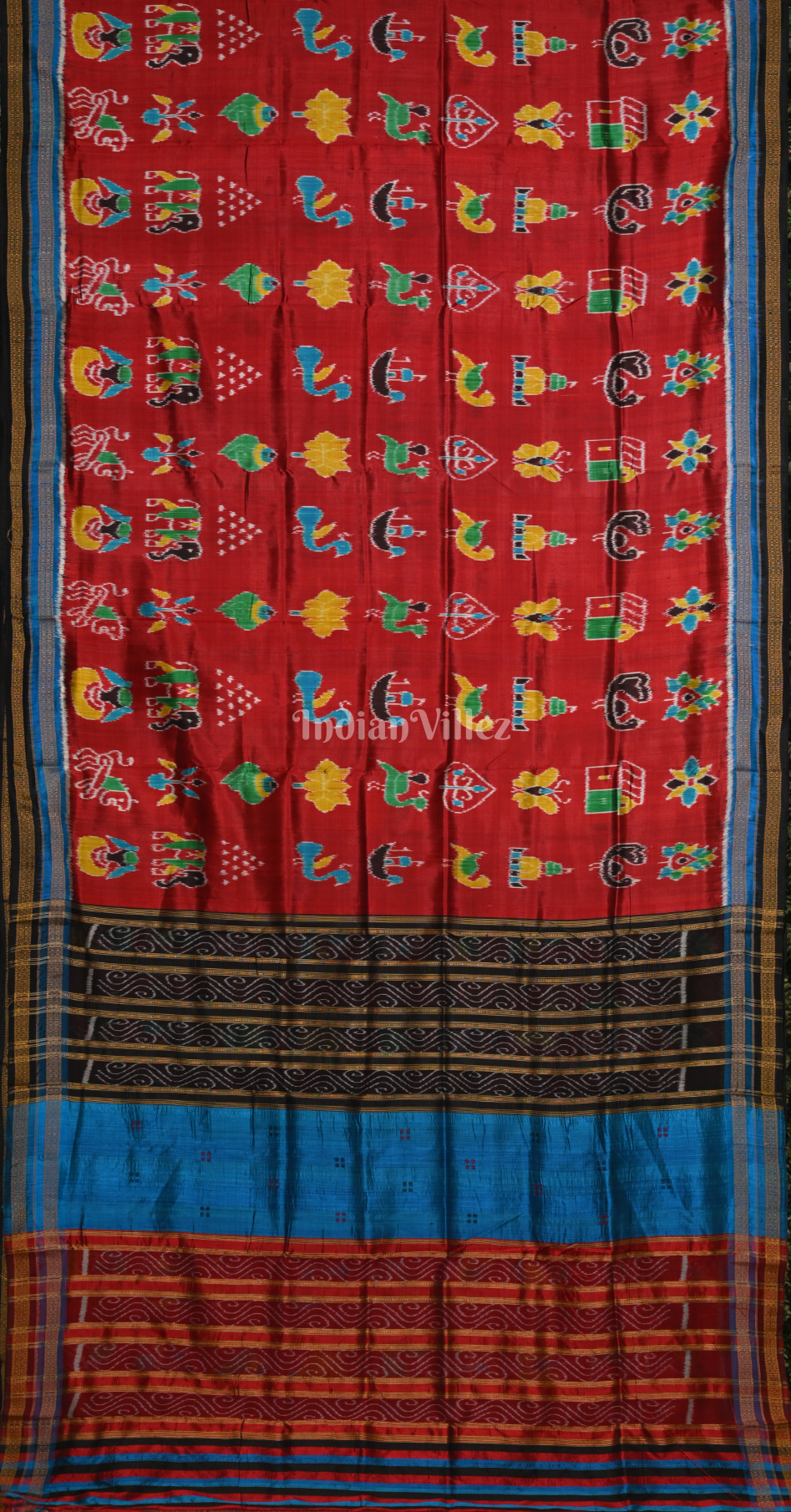 Red Nabarangi Nabakothi Odisha Ikat Khandua Silk Saree with Kathiphera Anchal