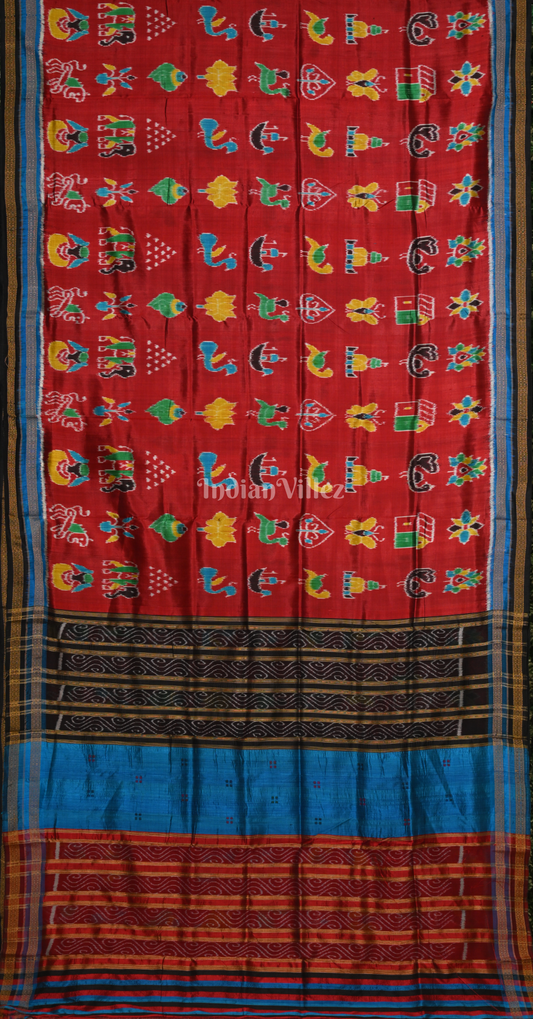 Red Nabarangi Nabakothi Odisha Ikat Khandua Silk Saree with Kathiphera Anchal