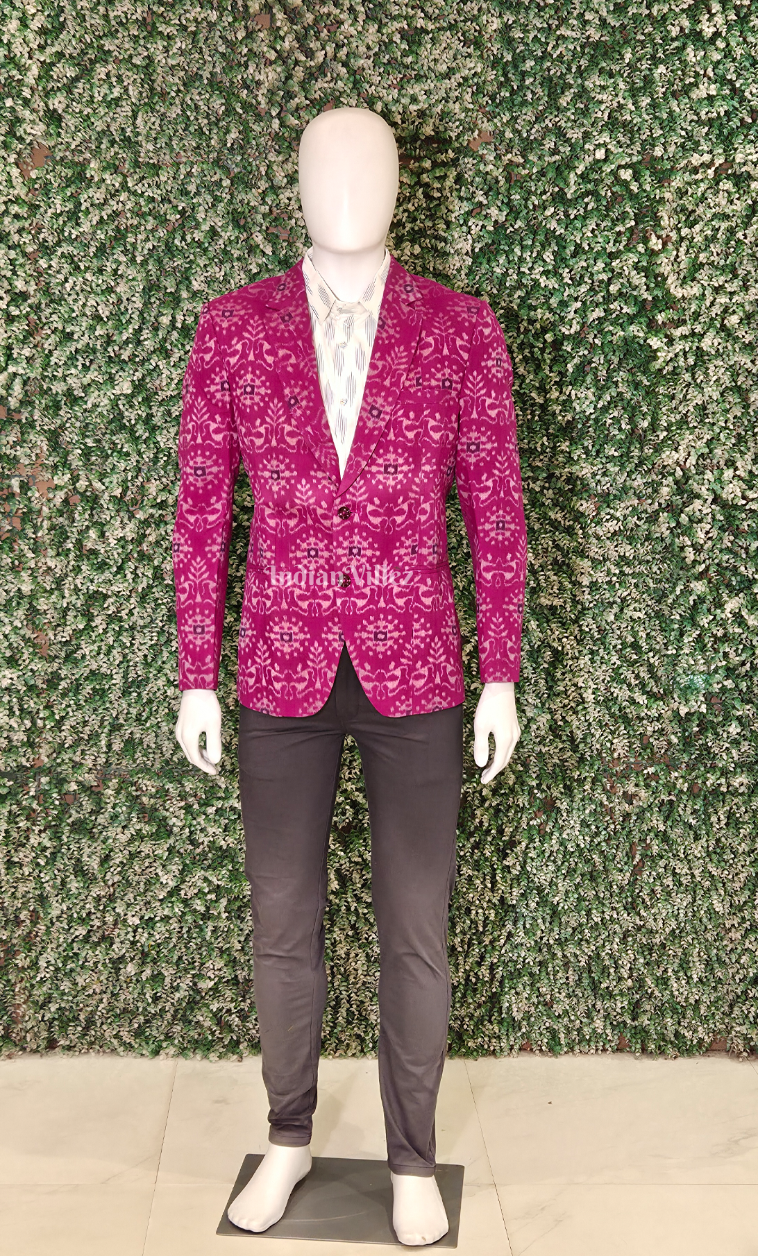 Magenta Pink Tribal Theme Odisha Ikat Men's Designer Blazer