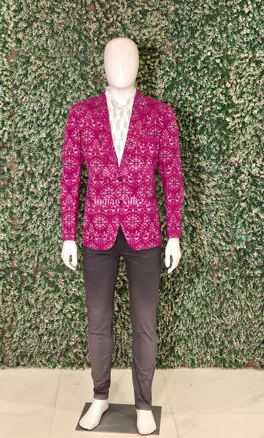 Magenta Pink Tribal Theme Odisha Ikat Men's Designer Blazer