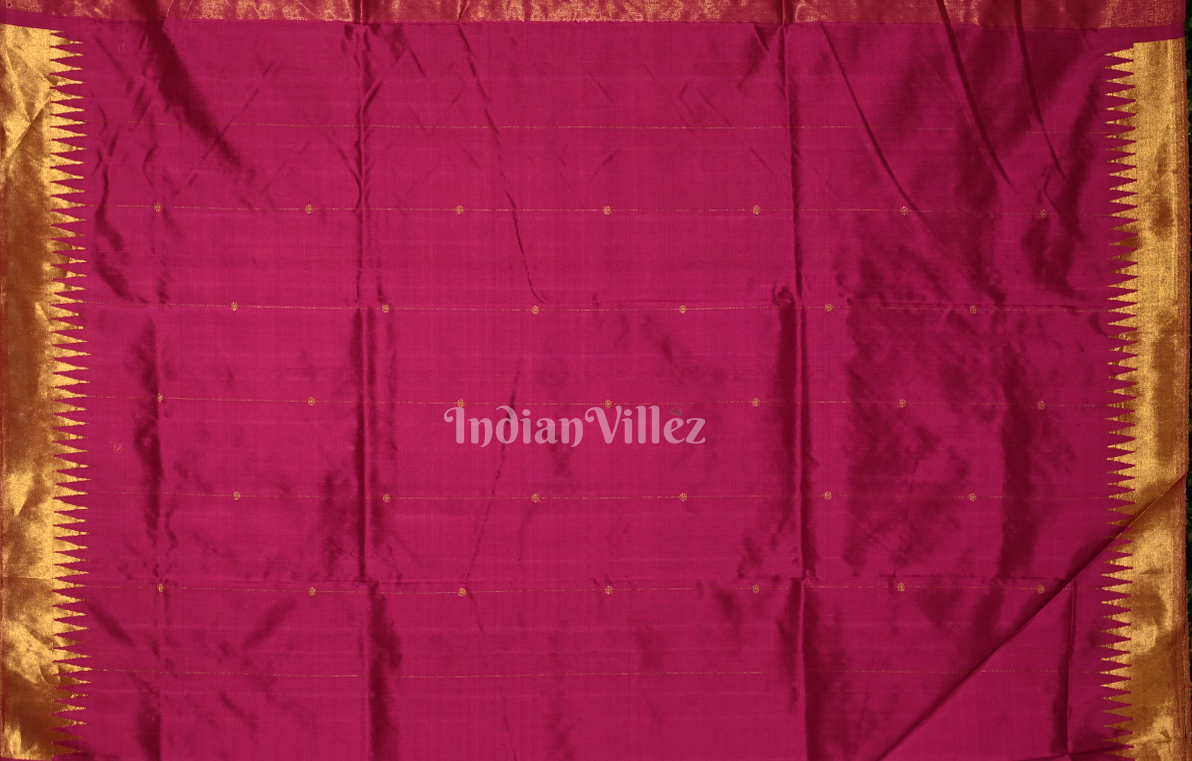 Magenta Pink Golden Phoda Kumbha Half Tissue Sambalpuri Silk Saree 