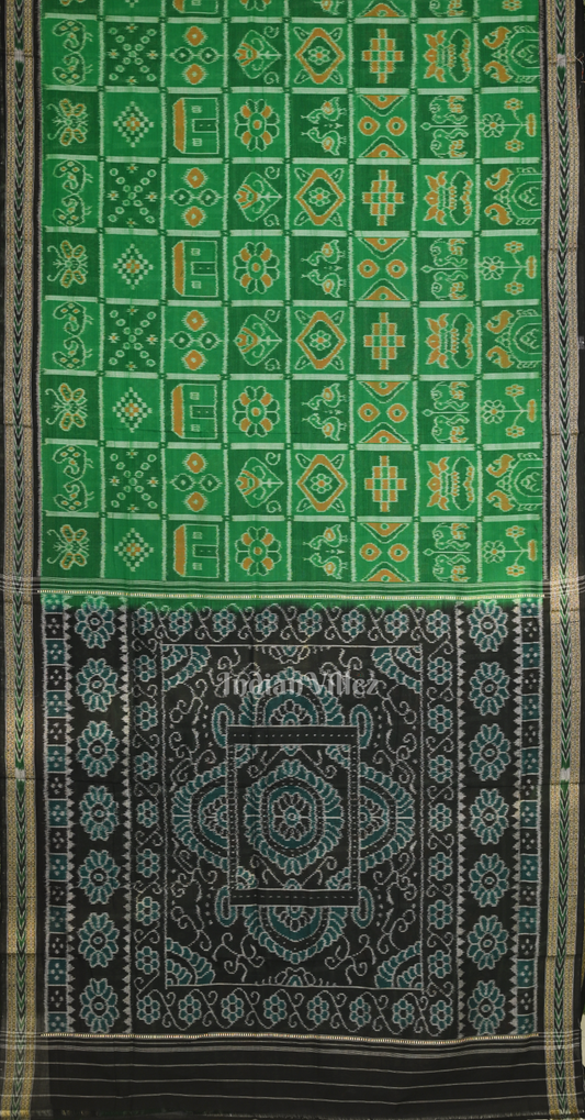 Green Black Nabakothi Odisha Ikat Sambalpuri Pure Cotton Saree