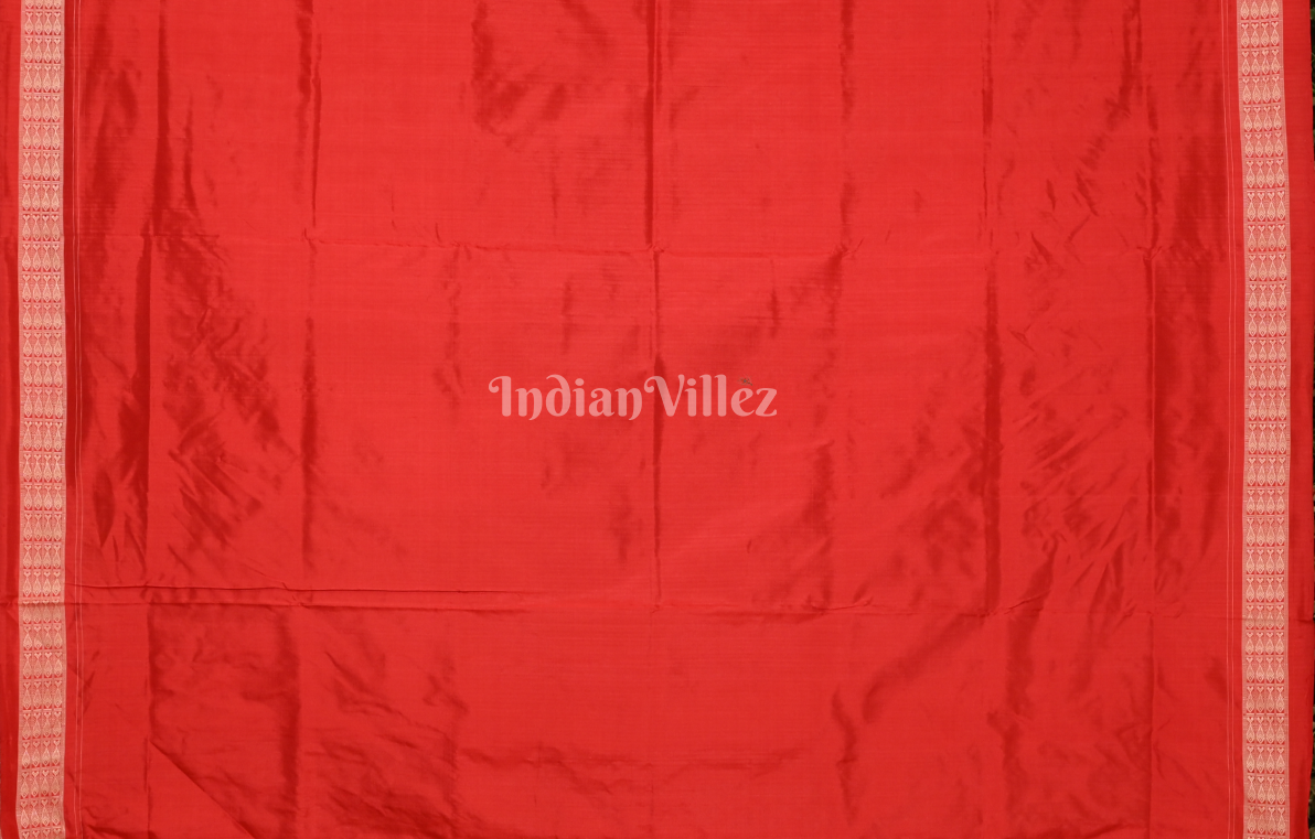 Turquoise Red Tree Scot Odisha Ikat Sambalpuri Silk Saree