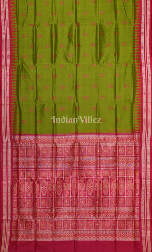 Mehendi Green Rani Pink Odisha Ikat Bomkai Sambalpuri Silk Saree 