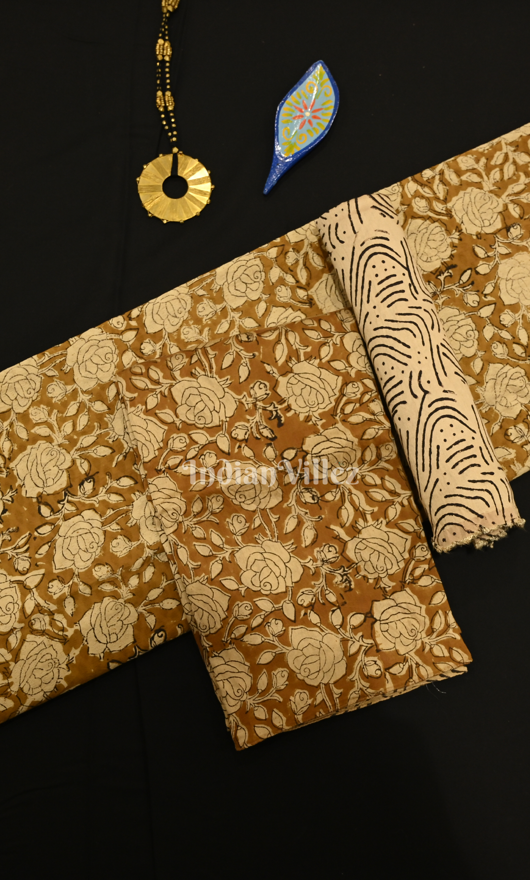 Light Yellow Floral Bagru Block Printed Chanderi Silk Suit Sets
