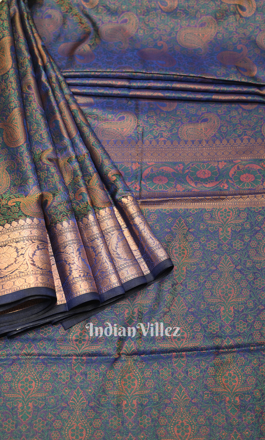 Blue Dual Tone Floral Tanchoi Silk Banrasi Saree