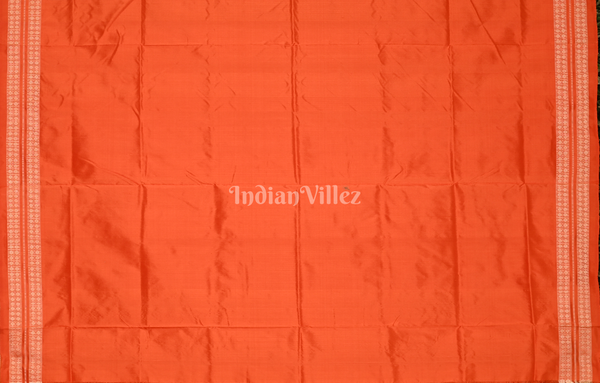 Exclusive Orange Tribal Theme Odisha Ikat Sambalpuri Silk Saree 