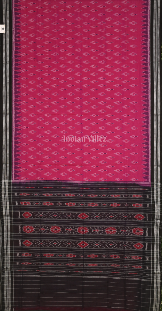 Rani Pink Black Mayur Chandrika Odisha Ikat Maniabandha Cotton Saree